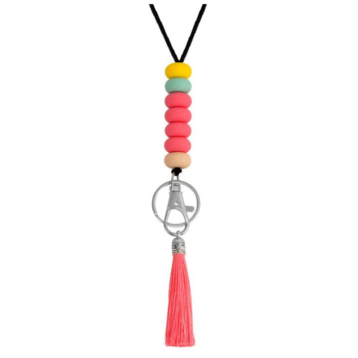 Bunter Perlen-Schlüsselanhänger Lanyard mit Quaste Karnz