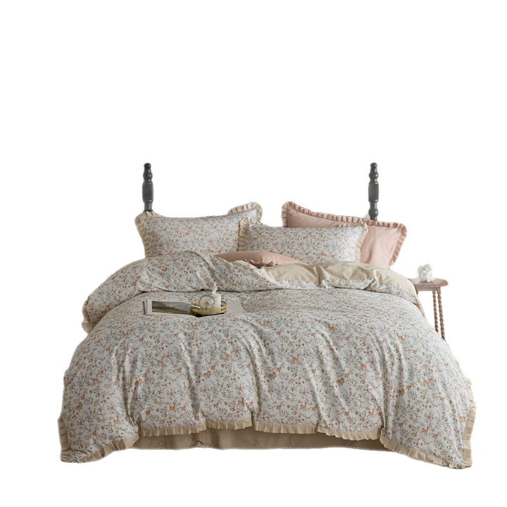 Luxuriöses Baumwollsatin Bettwäsche-Set mit Rüschensaum