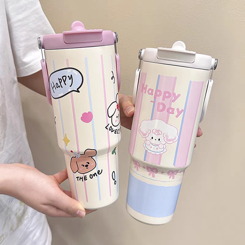 Damen Trinkbecher mit lustigem Motiv und integriertem Strohhalm Karnz