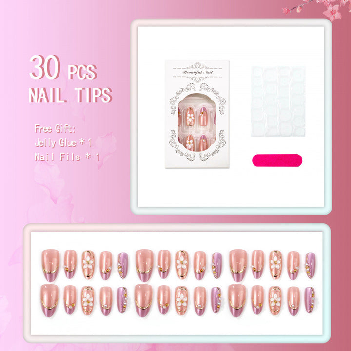 Blumengeschmücktes Press-On Nagelset