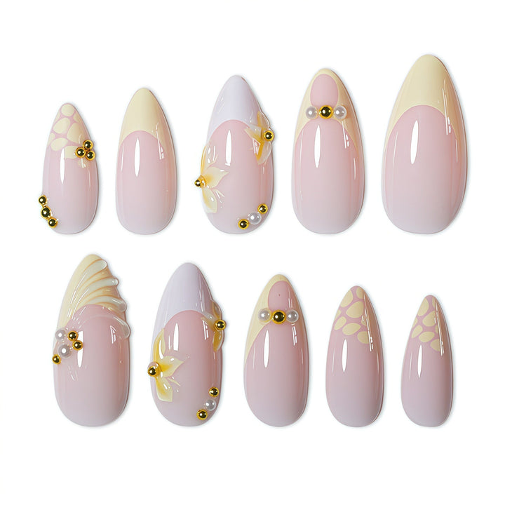 Elegante natürliche florale Press-On-Nagelkunst Karnz