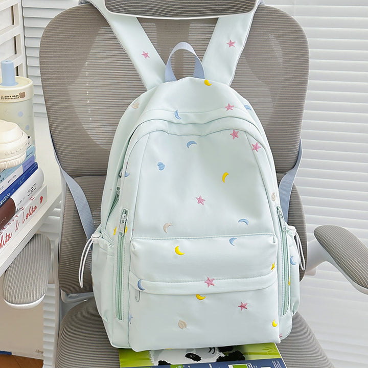 Bestickter Stern- und Mondmuster-Rucksack