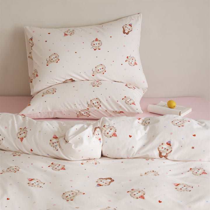 Wendbares Duvetbezug- und Kissenbezug-Set aus Baumwollsatin mit Teddybär- und Mondprint