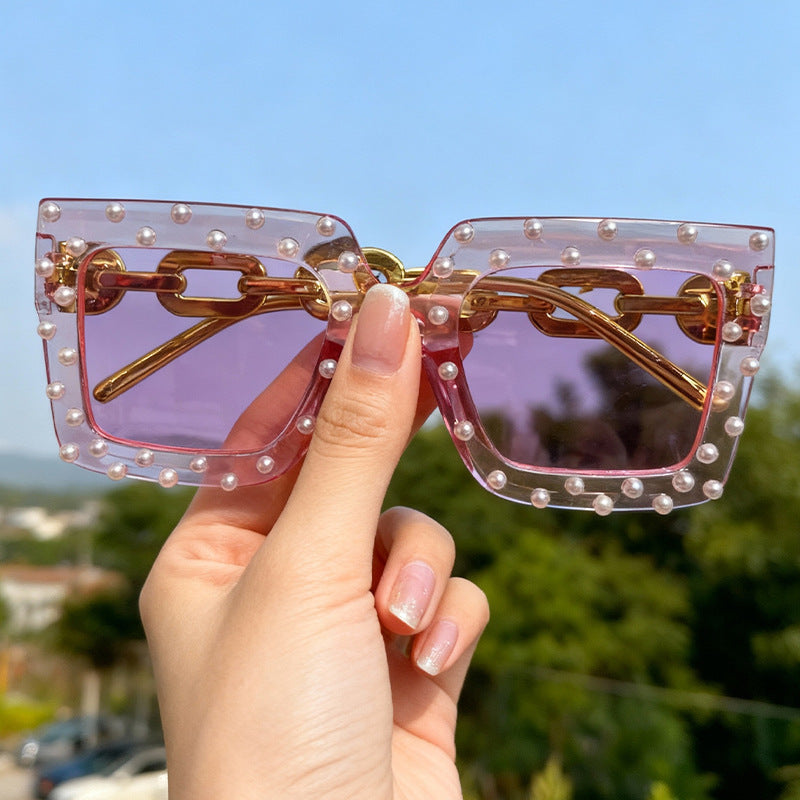 Dekorative perlenbesetzte Katzenaugen-Sonnenbrille Karnz