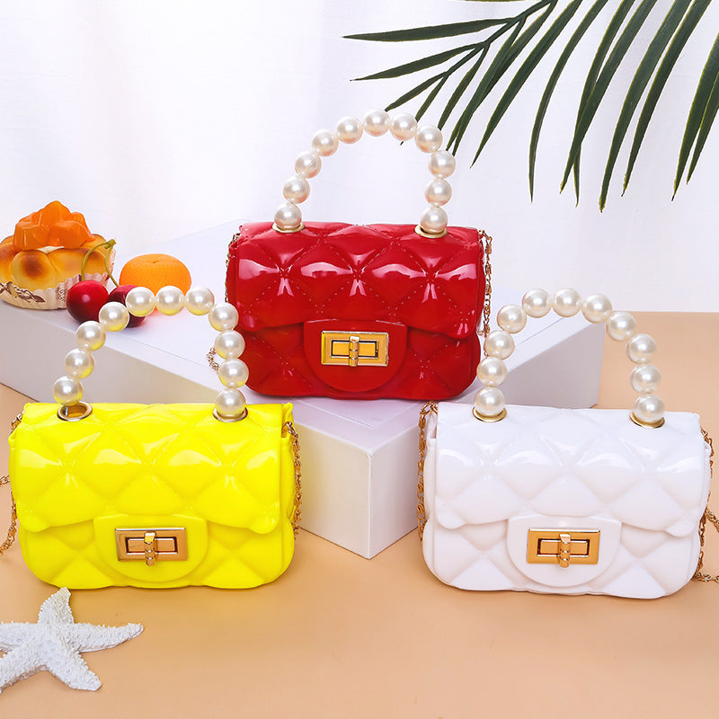 Damen elegante Handtasche mit Perlenhenkel Karnz