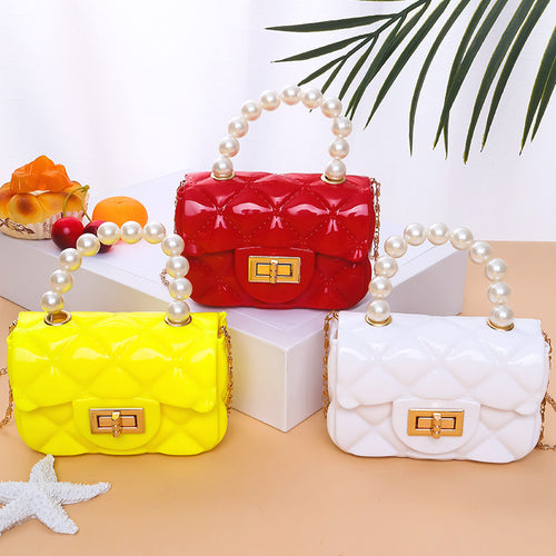 Damen elegante Handtasche mit Perlenhenkel Karnz