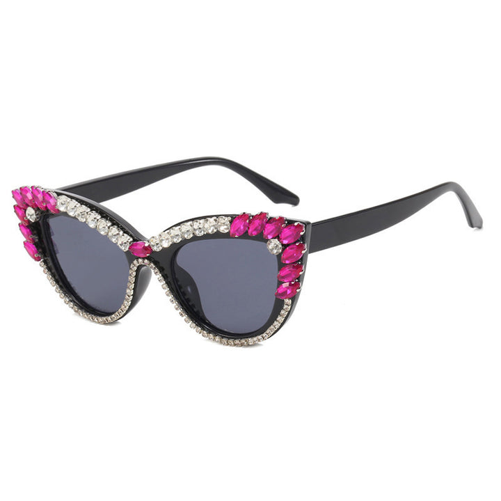 Damen Glamouröse Cat-Eye Sonnenbrille mit extravagantem Crystal-Verzierung Karnz