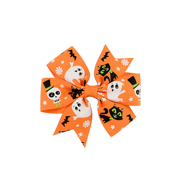 Halloween Schleife mit Kürbis- und Hexen-Motiven