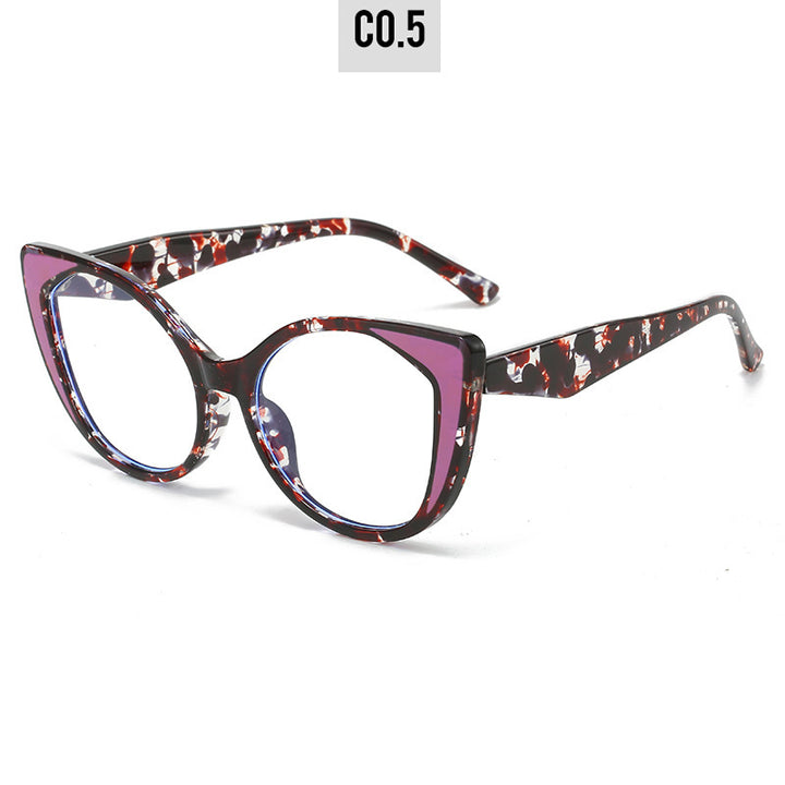 Damen Cat-Eye Brille mit floralem Design und verstellbarem Nasensteg Karnz
