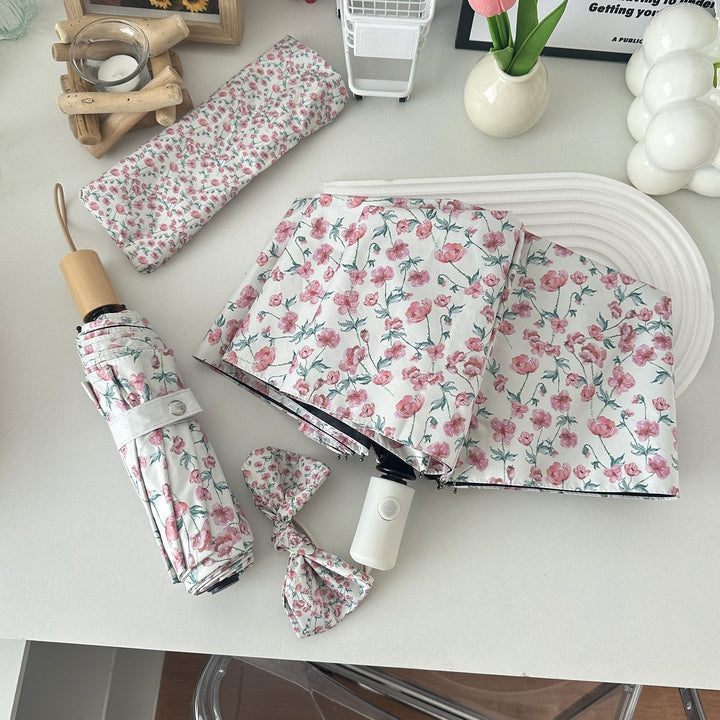 Damen Faltregenschirm mit floralem Design und praktischem Aufbewahrungssystem Karnz