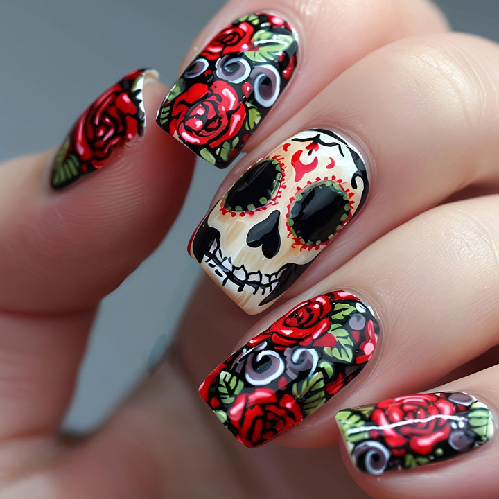 Kunstnagelset mit Lebhaftem Totenschädelmotiv Karnz