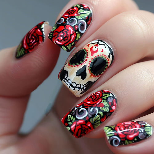 Kunstnagelset mit Lebhaftem Totenschädelmotiv Karnz