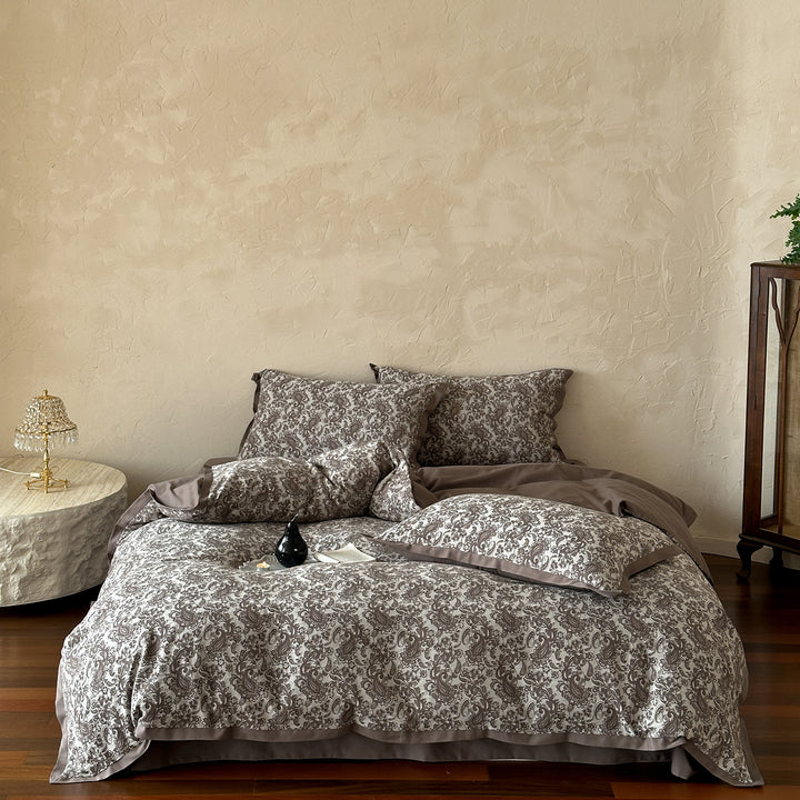 Florales Jacquard Bettbezug-Set Baumwoll-Leinen-Mischung Wendbar