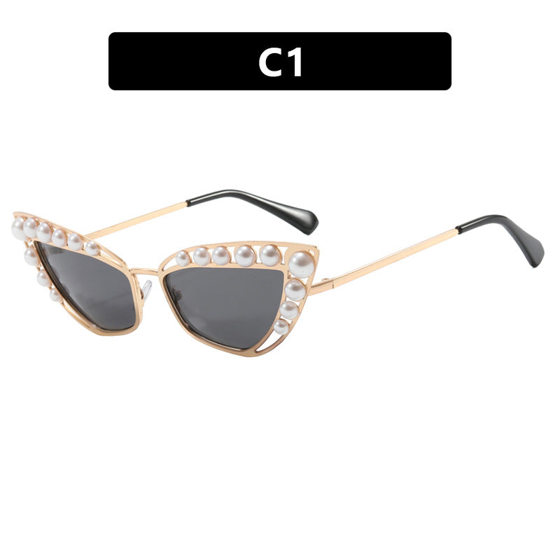 Damen Cat-Eye Sonnenbrille mit exklusivem Perlenspitzen-Rahmen Karnz
