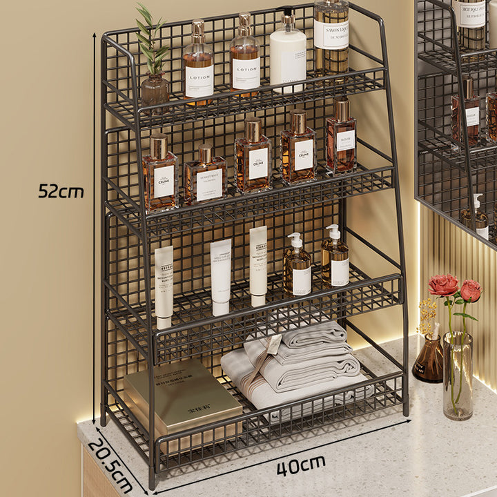 Winkelständer mit drei Drahtkörben und Gitterrückwand für geneigte Desktop-Mesh-Gepäckablage und -Thekenorganizer
