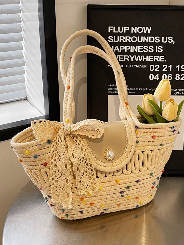 Damen Modische Handtasche mit buntem Baumwollgeflecht Karnz