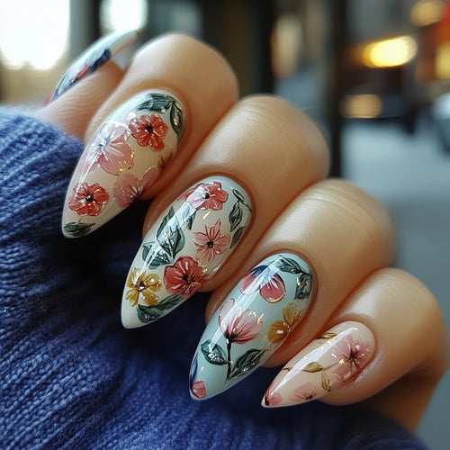 Florale Stiletto Press-On Nägel Karnz