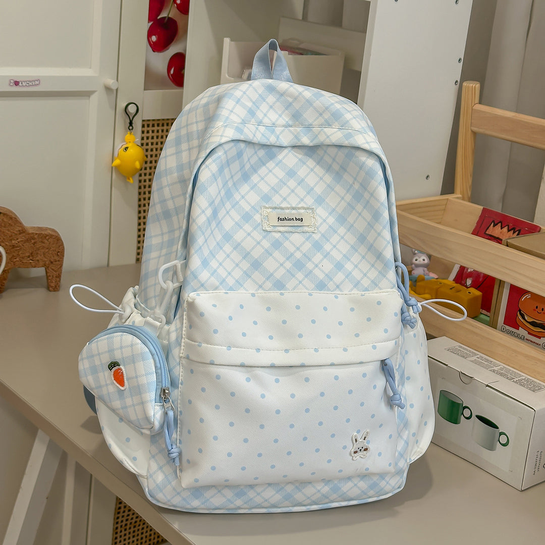 Stylische Karomuster-Rucksack mit lustigen dekorativen Akzenten Karnz