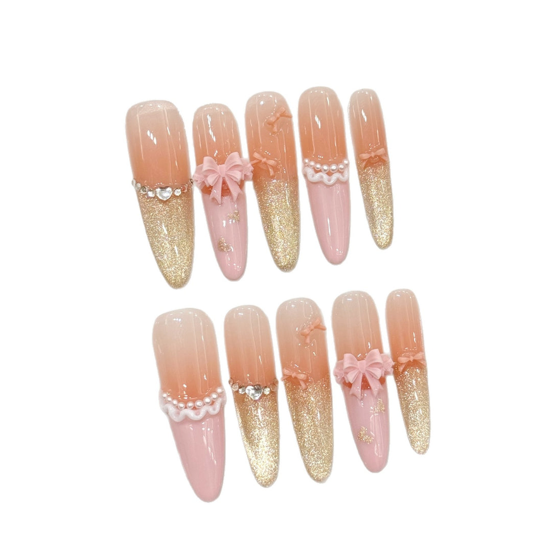 Elegante Stiletto Press-On-Nagelset mit Blumen- und Glitzerelementen