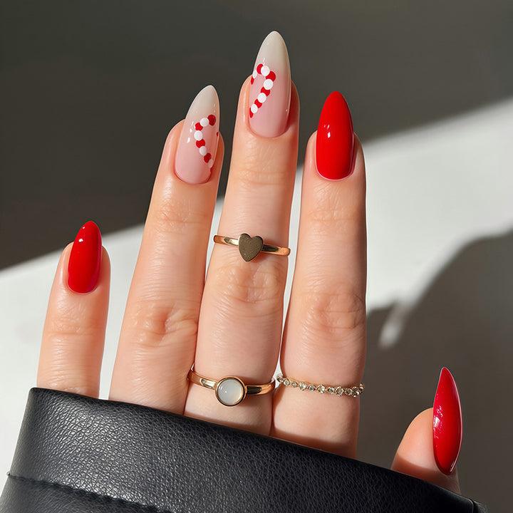 Saisonales Press-On-Nagelkunst-Set mit Zuckerstange und glanzendem Finish Karnz