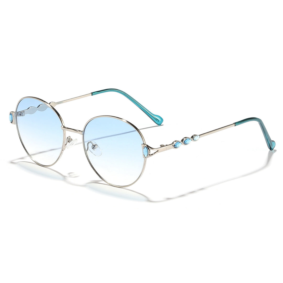 Damen runde Sonnenbrille mit elegantem Metallrahmen und verspiegelten Gläsern Karnz