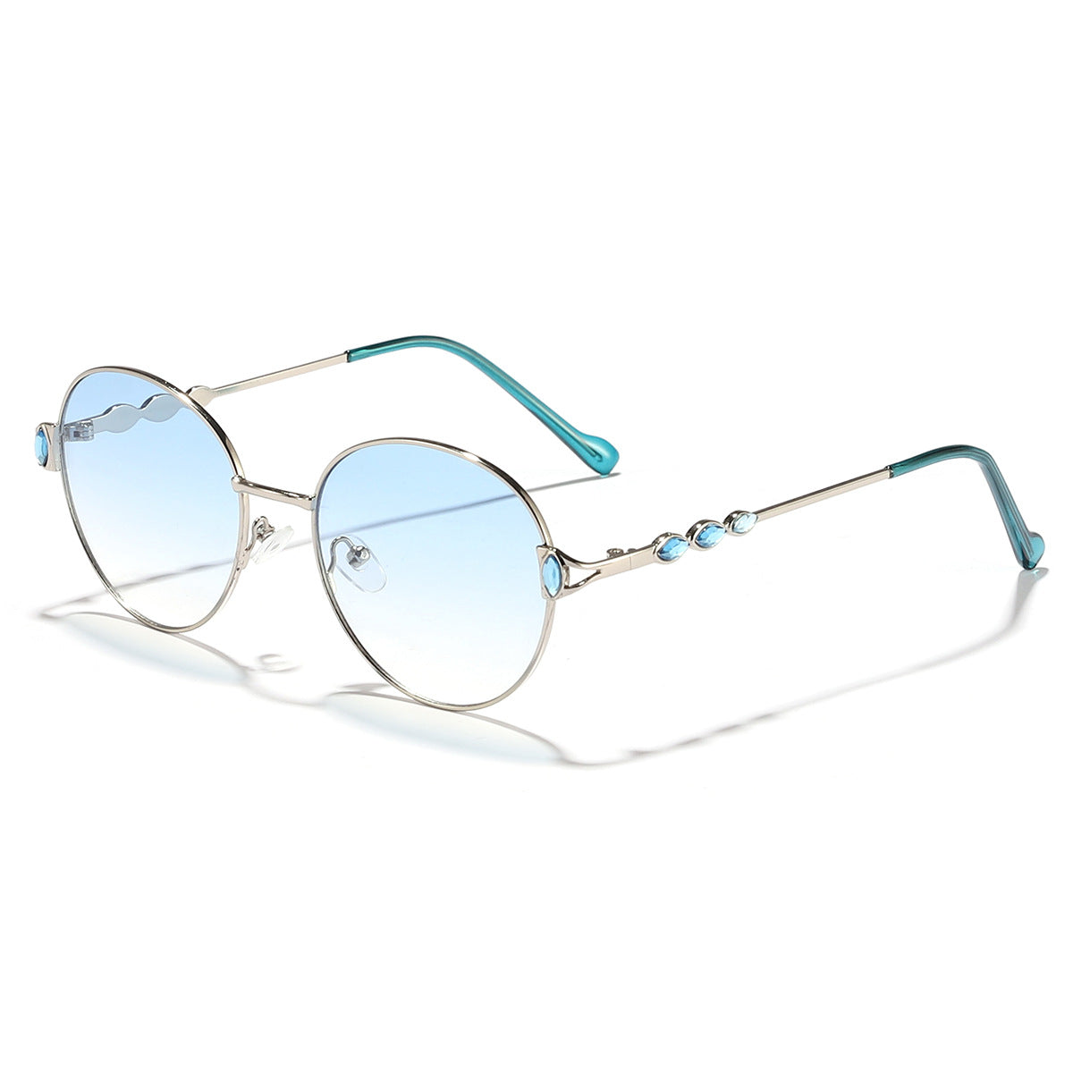 Damen runde Sonnenbrille mit elegantem Metallrahmen und verspiegelten Gläsern Karnz