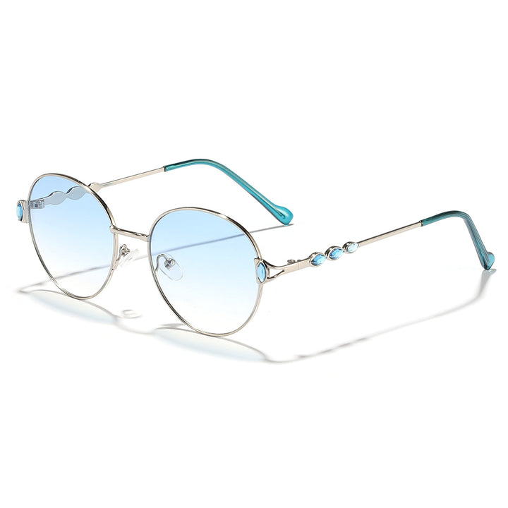 Damen runde Sonnenbrille mit elegantem Metallrahmen und verspiegelten Gläsern Karnz