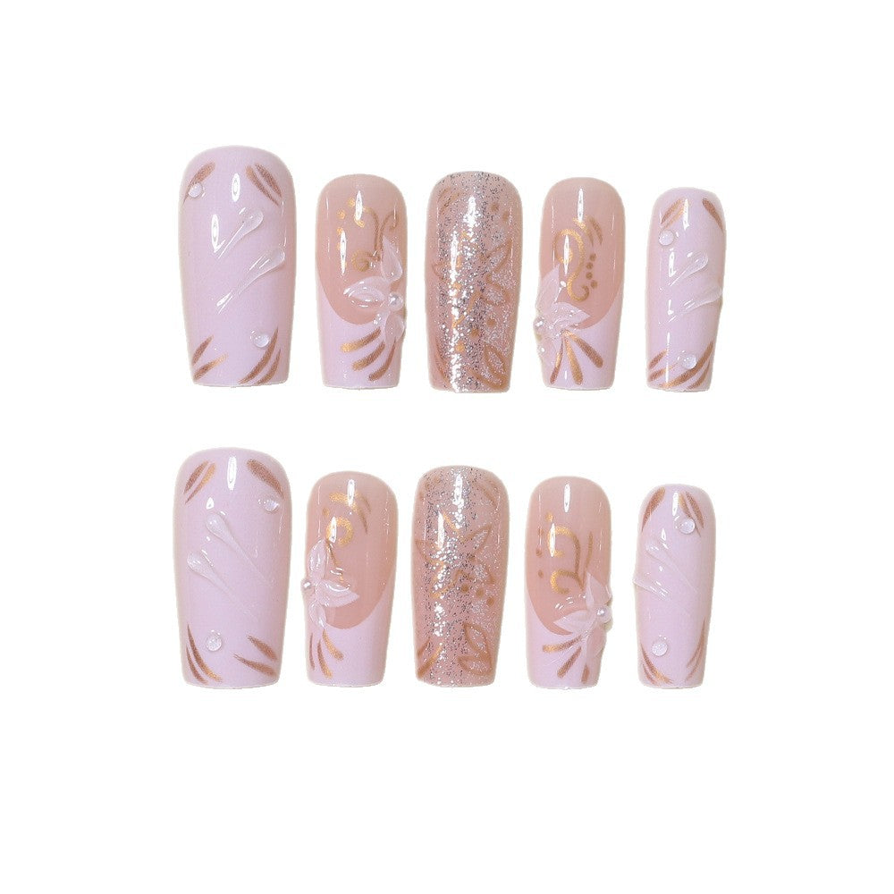 Dekoratives Langes Press-On Nagelkunst-Set Karnz