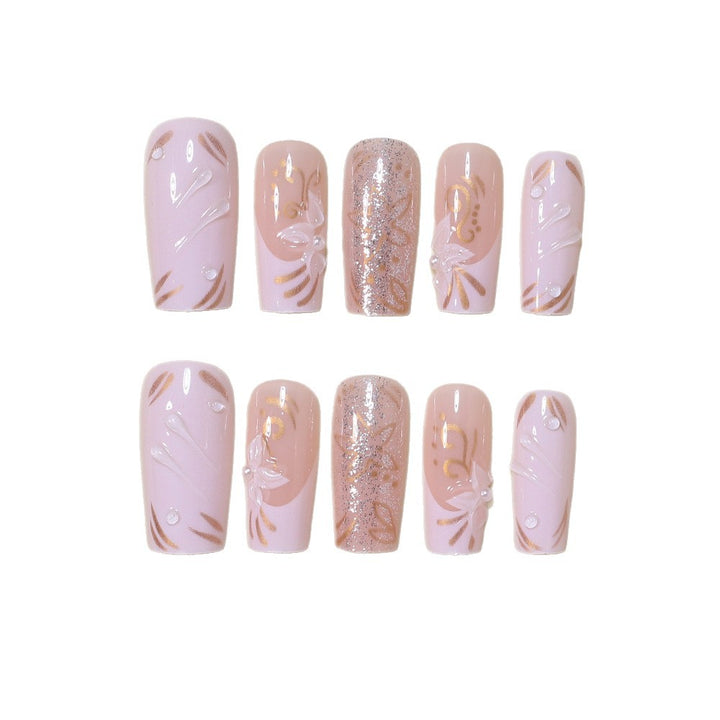 Dekoratives Langes Press-On Nagelkunst-Set Karnz