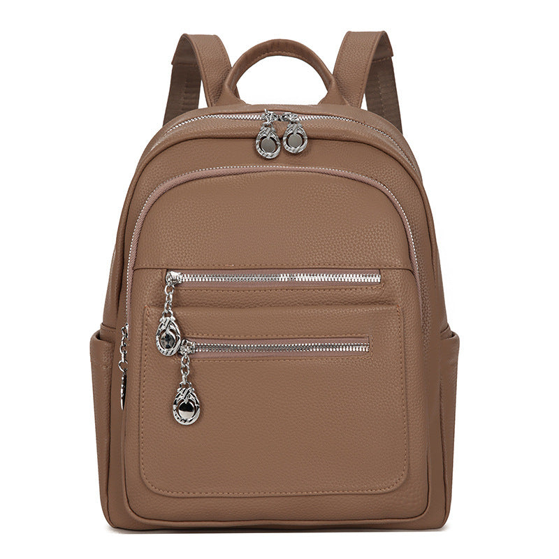 Stylischer Mehrfach-Taschen Leder-Rucksack Karnz