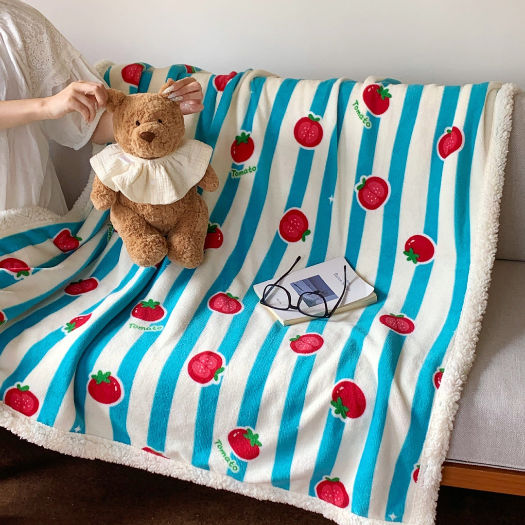 Wendbare Flauschdecke mit Cartoon-Katzenmotiv und Teddyfutter