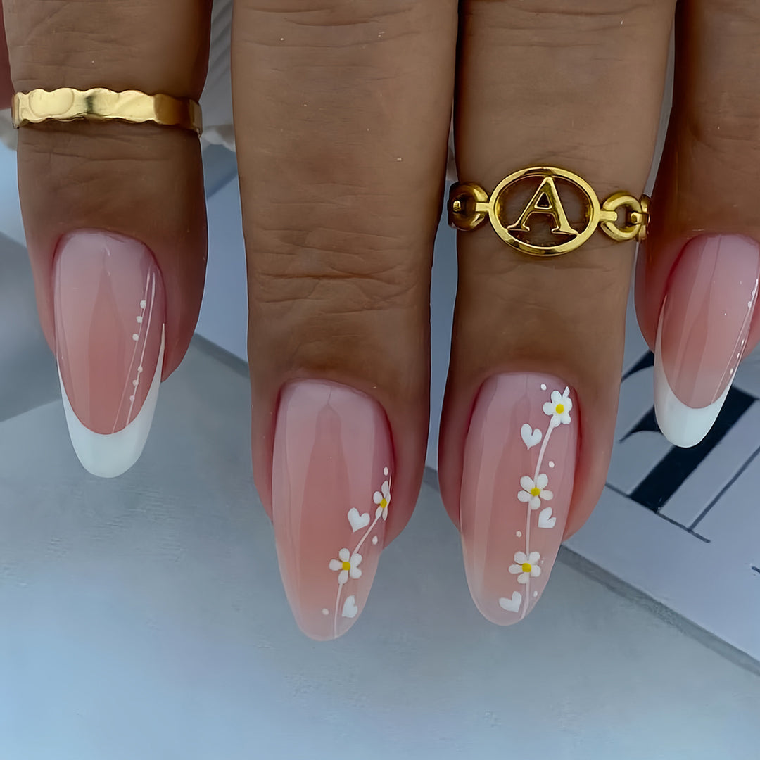 Künstlerisches florales Farbverlauf Press-On Nagelset Karnz