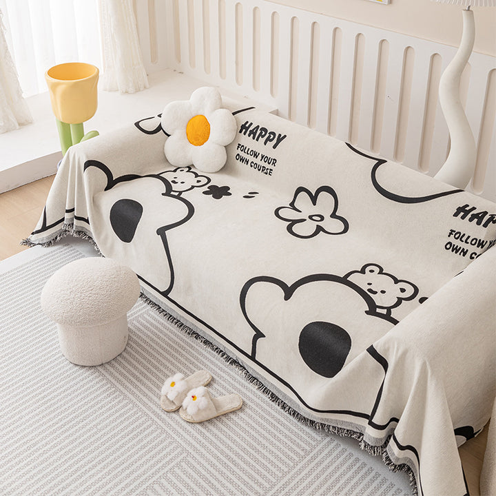 Jacquard Gewebte Fransen Sofadecke mit Cartoon-Bären-Motiv