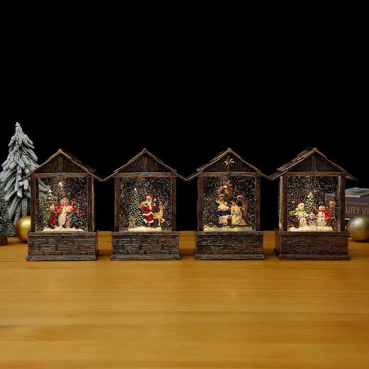 Nostalgische Schneekugel-Dekoration mit Weihnachtsmann und Kindern Karnz