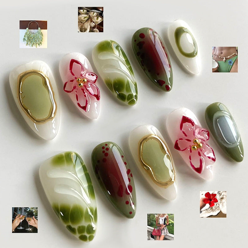 Dekorativer Press-On-Nagelkunst-Set mit floralen und Juwelen-Akzenten Karnz 1788496103