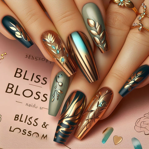 Kreative Kunstnägel mit elegantem Blatt-Design Karnz