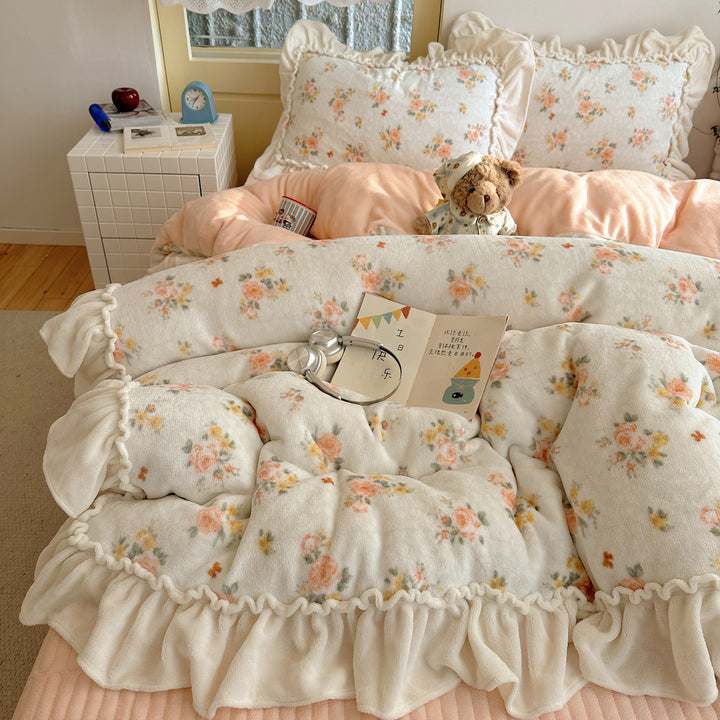 Floral Plüsch Bettwäsche Set