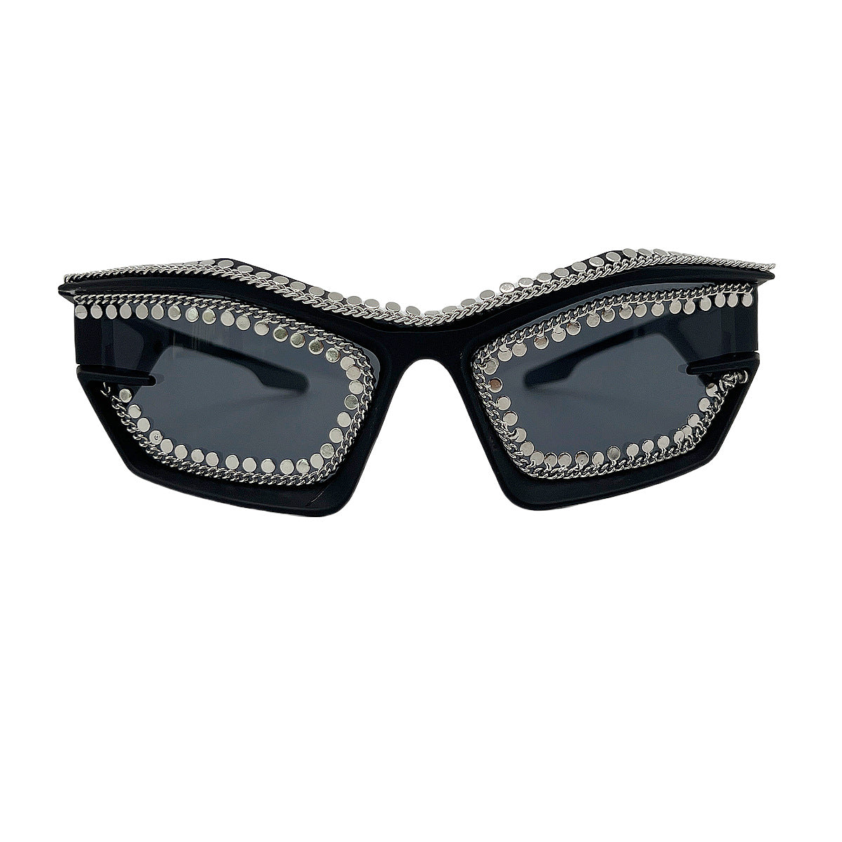 Damen Designer-Sonnenbrille im futuristischen Look mit funkelndem Strassbesatz Karnz