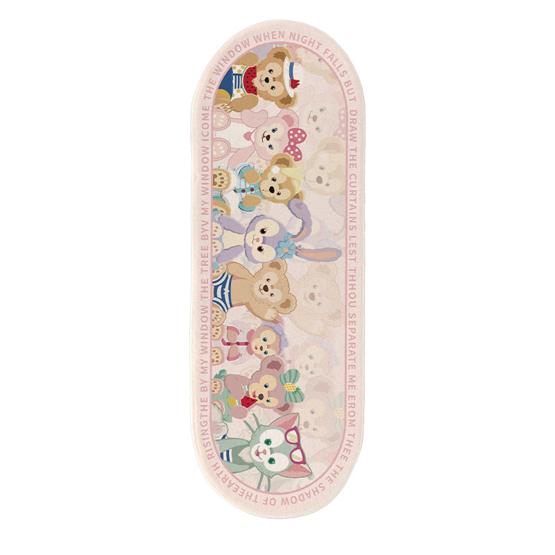 Plush Oval Runner Rug with Cute Cartoon Bear & Friends Print