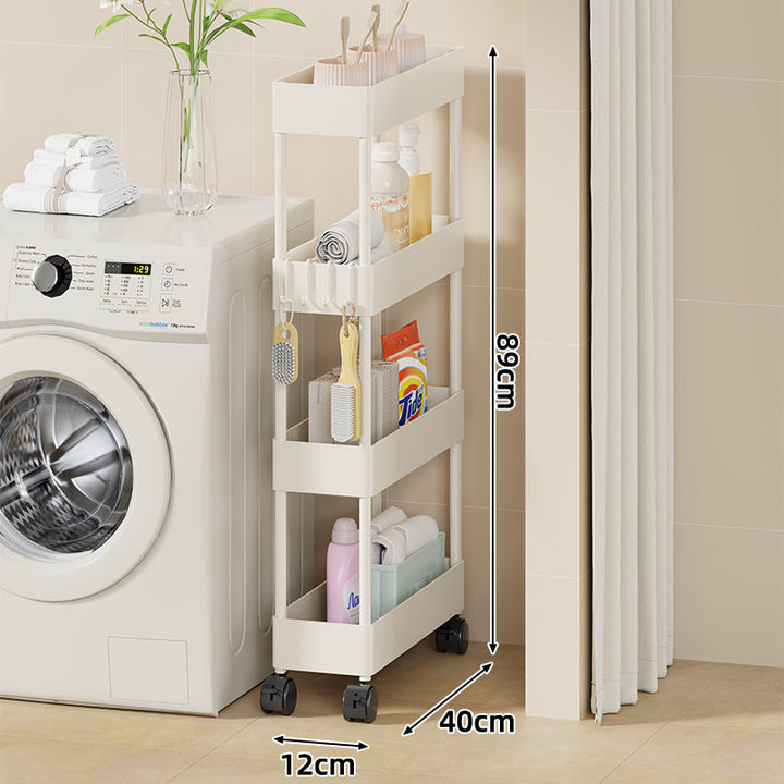 Slim Four-Tier Rolling Laundry und Badezimmer Aufbewahrungswagen mit tiefen Tablettkörben und verriegelbaren Drehrollen