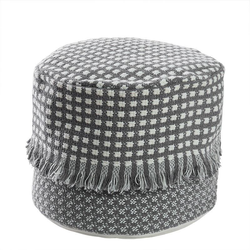 Gepolsterter Pouf Sitzhocker mit gewebter Struktur und Tragegriff