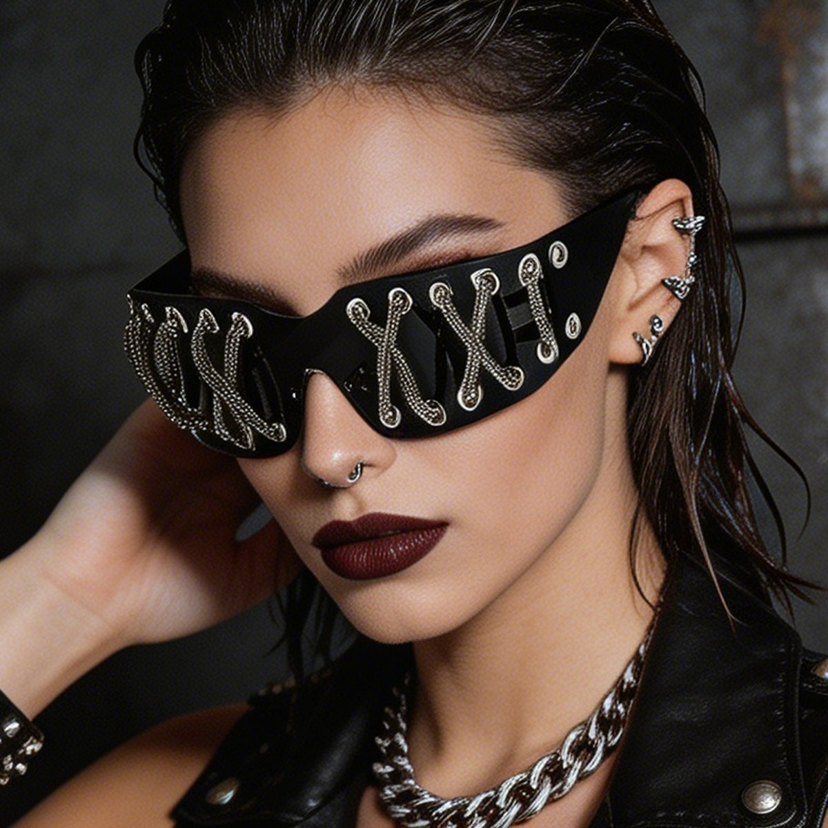 Damen futuristische Design-Sonnenbrille mit einzigartigem Dekor Karnz