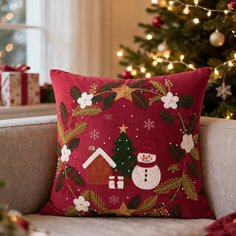 Weihnachtlicher bestickter Dekokissenbezug mit Perlenapplikation Karnz