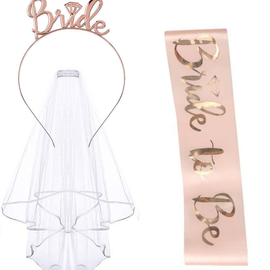 Damen Braut-Accessoires Set mit schimmerndem Schleier und personalisiertem Sash Karnz