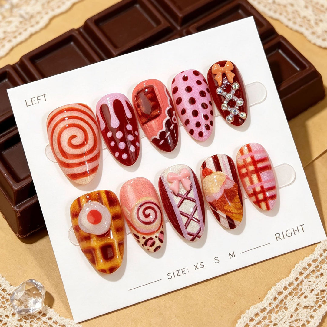 Kreatives, von Desserts inspiriertes Press-On Nagelart-Set