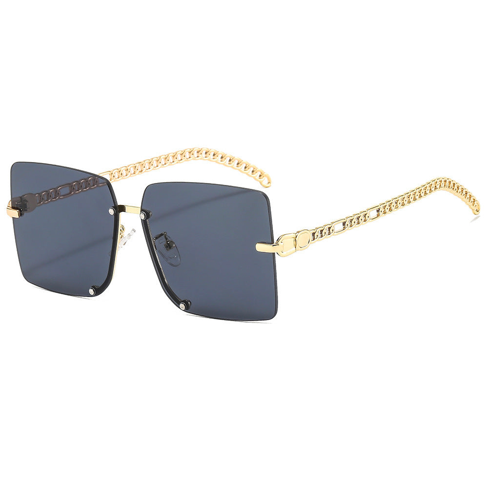 Damen modische Sonnenbrille mit luxuriösem Kettenarm und rechteckigem Rahmen Karnz