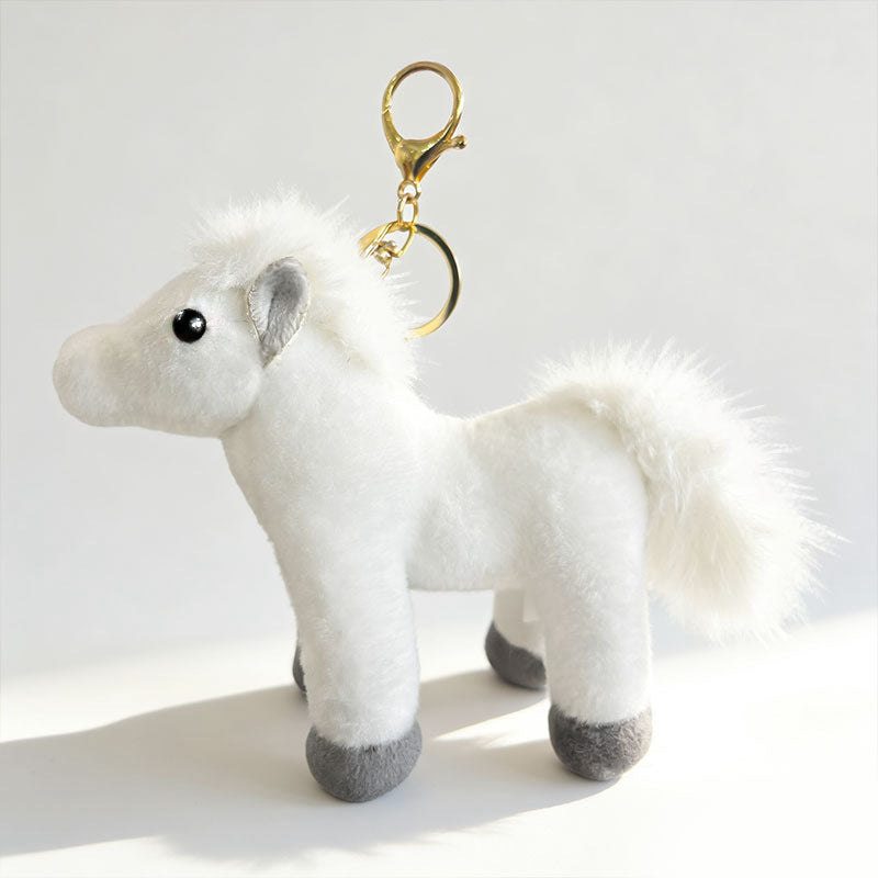 Plüsch Pony Schlüsselanhänger Tasche Charm mit Kunstfell Mähne und Metall-Karabinerhaken Karnz