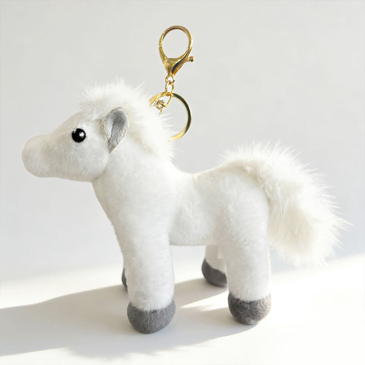 Plüsch Pony Schlüsselanhänger Tasche Charm mit Kunstfell Mähne und Metall-Karabinerhaken Karnz