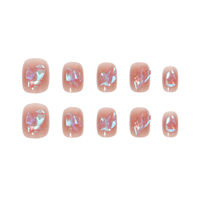 Elegantes, mit Kristallen verziertes Press-On-Nagelset Karnz