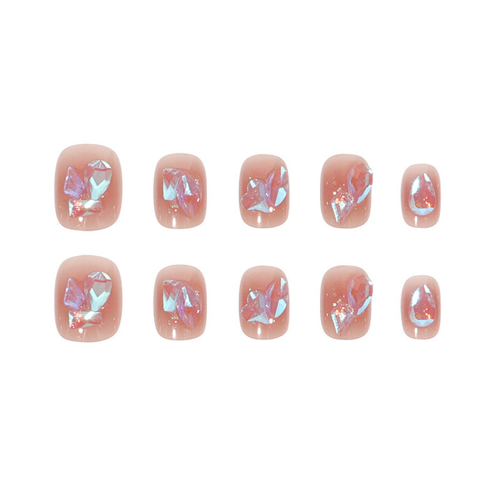Elegantes, mit Kristallen verziertes Press-On-Nagelset Karnz